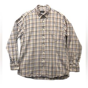 Gitman Bros Shirt Mens L Tan/Blue Plaid Long‎ Sleeve Flannel Made In USA.